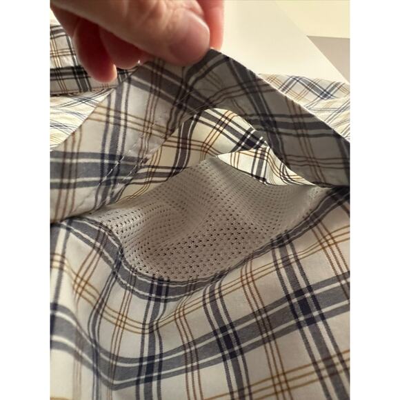 Filson Plaid Short Sleeve Vented Shirt Mens XS Navy Gold Outdoor Travel Fishing - Picture 5 of 7